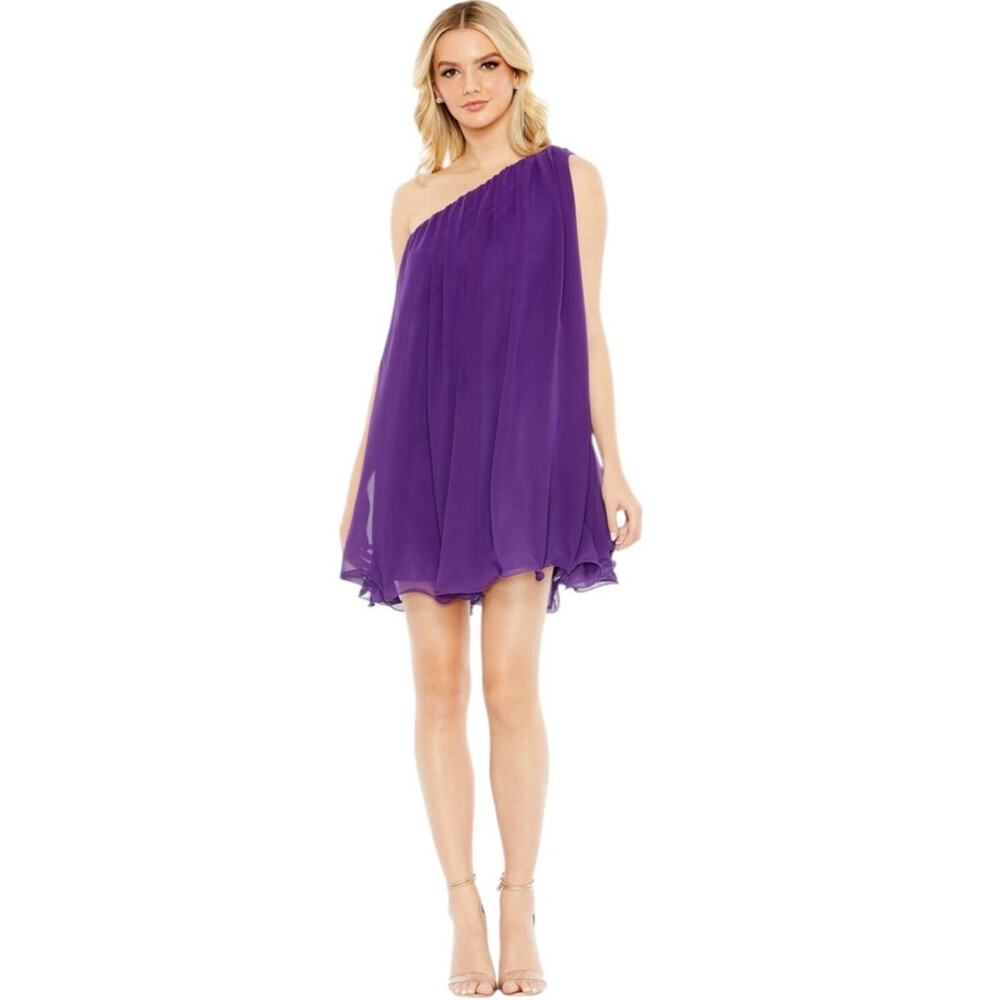 Mac Duggal NEW Size 2 Style 55951 Purple One Shoulder Chiffon A-Line Tent Dress
